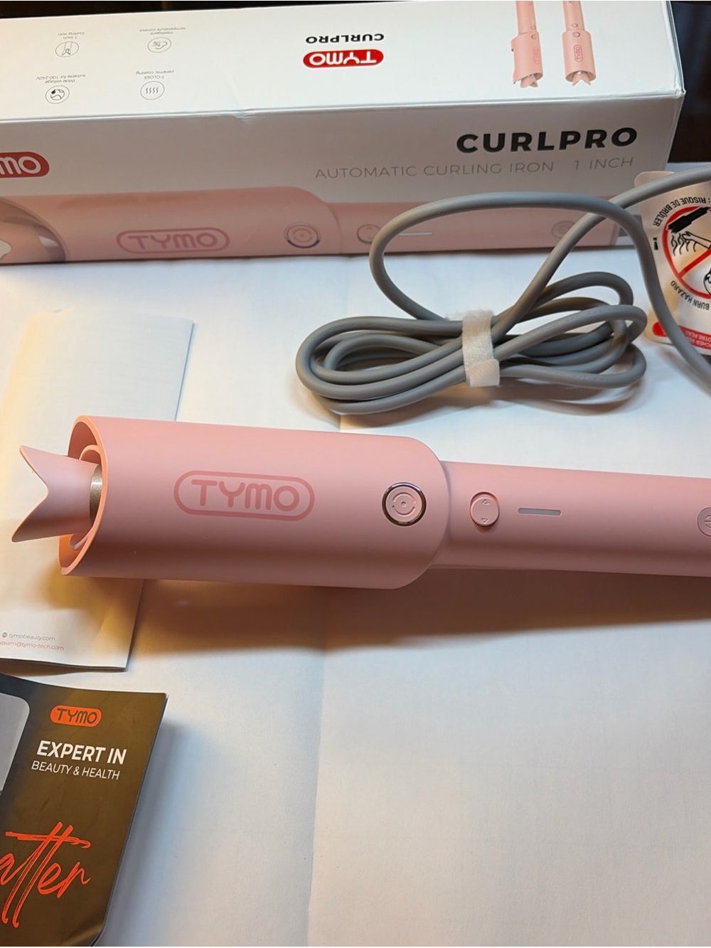 TYMO Automatic Rotating Curling Iron - TYMO CURLPRO Beach Waves. 1 Inch, Pink